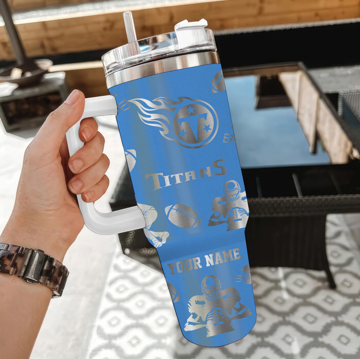 Customizable Titans Tumbler with Handle - Personalized Football Fan Gift - Image 2