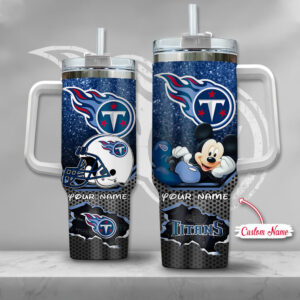 Personalized Mickey & Titans Tumbler with Handle - Custom Name Gift