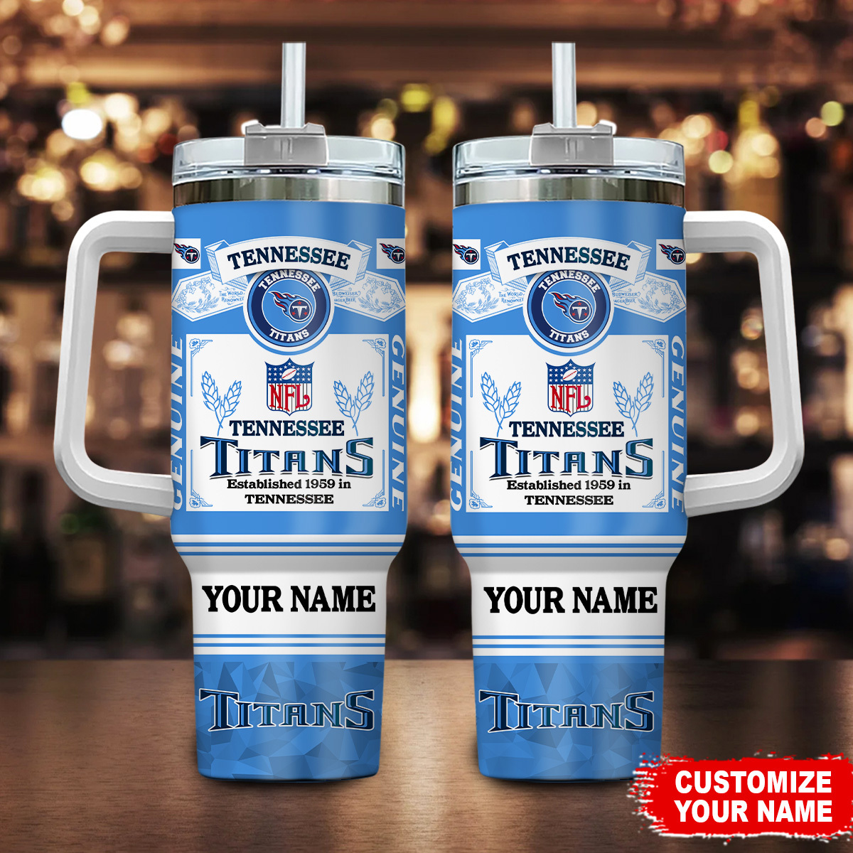 Customizable Tennessee Titans Insulated Tumbler with Handle - Personalized NFL Fan Gift