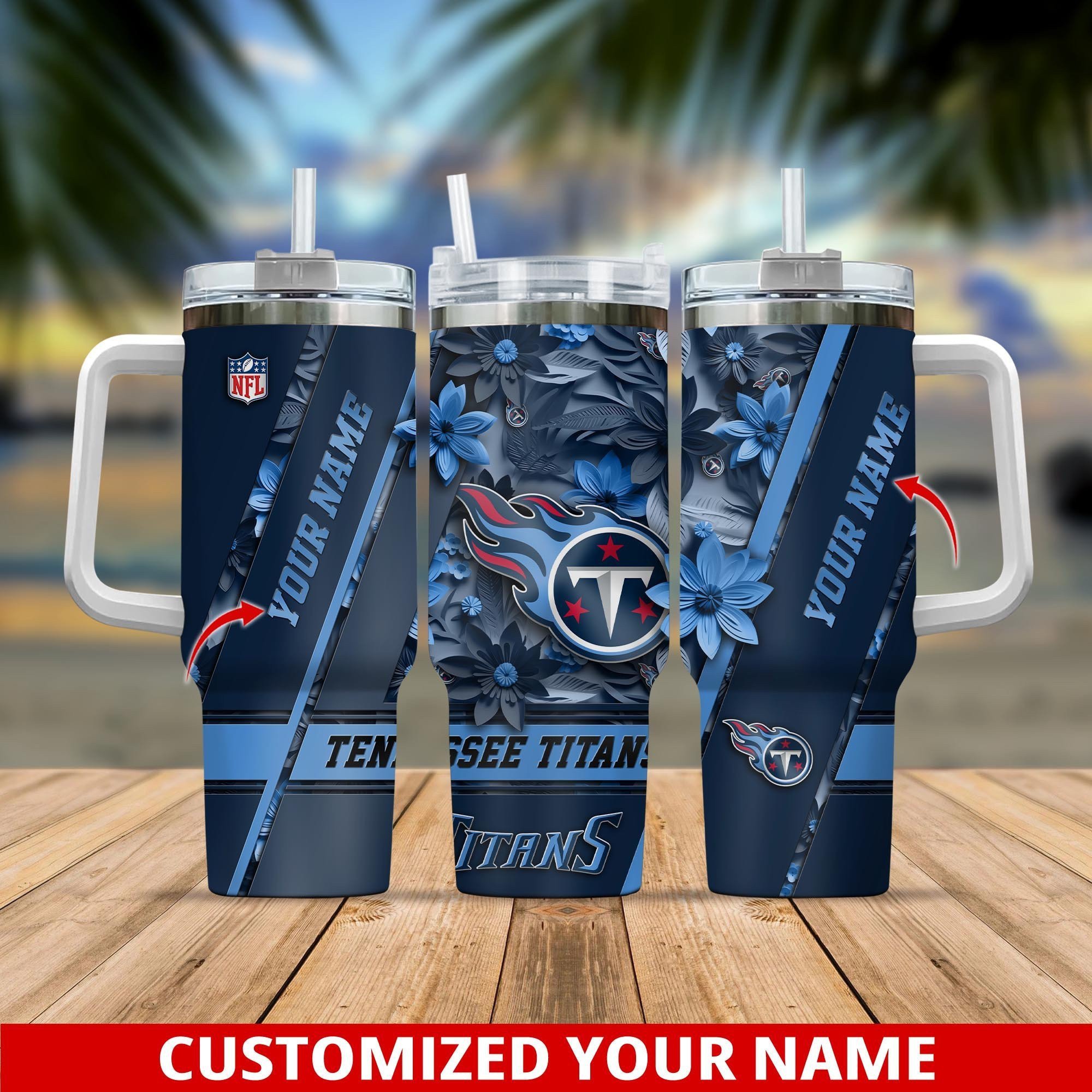 Customized Tennessee Titans Tumbler with Handle - Personalize Your Name