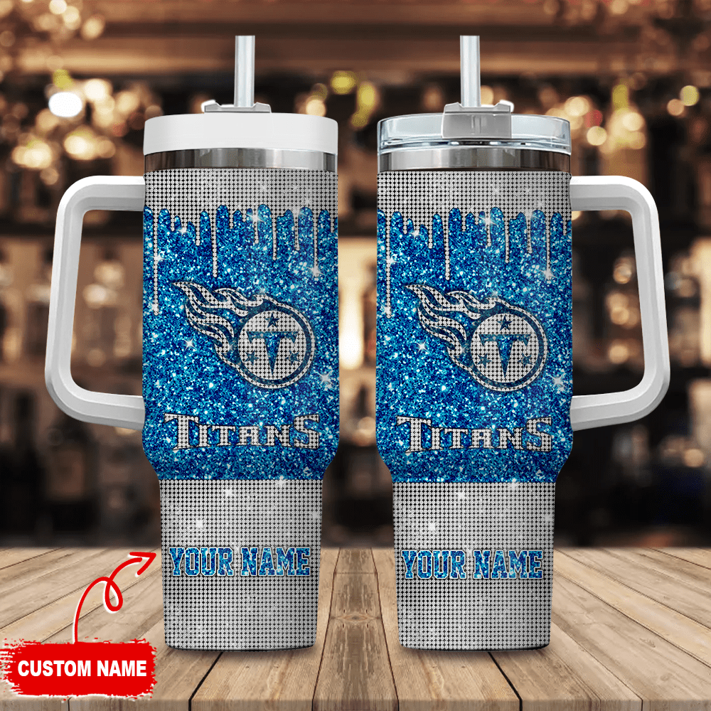 Custom Glitter Tumbler Mug with Handle - Personalized Blue Sparkle Design