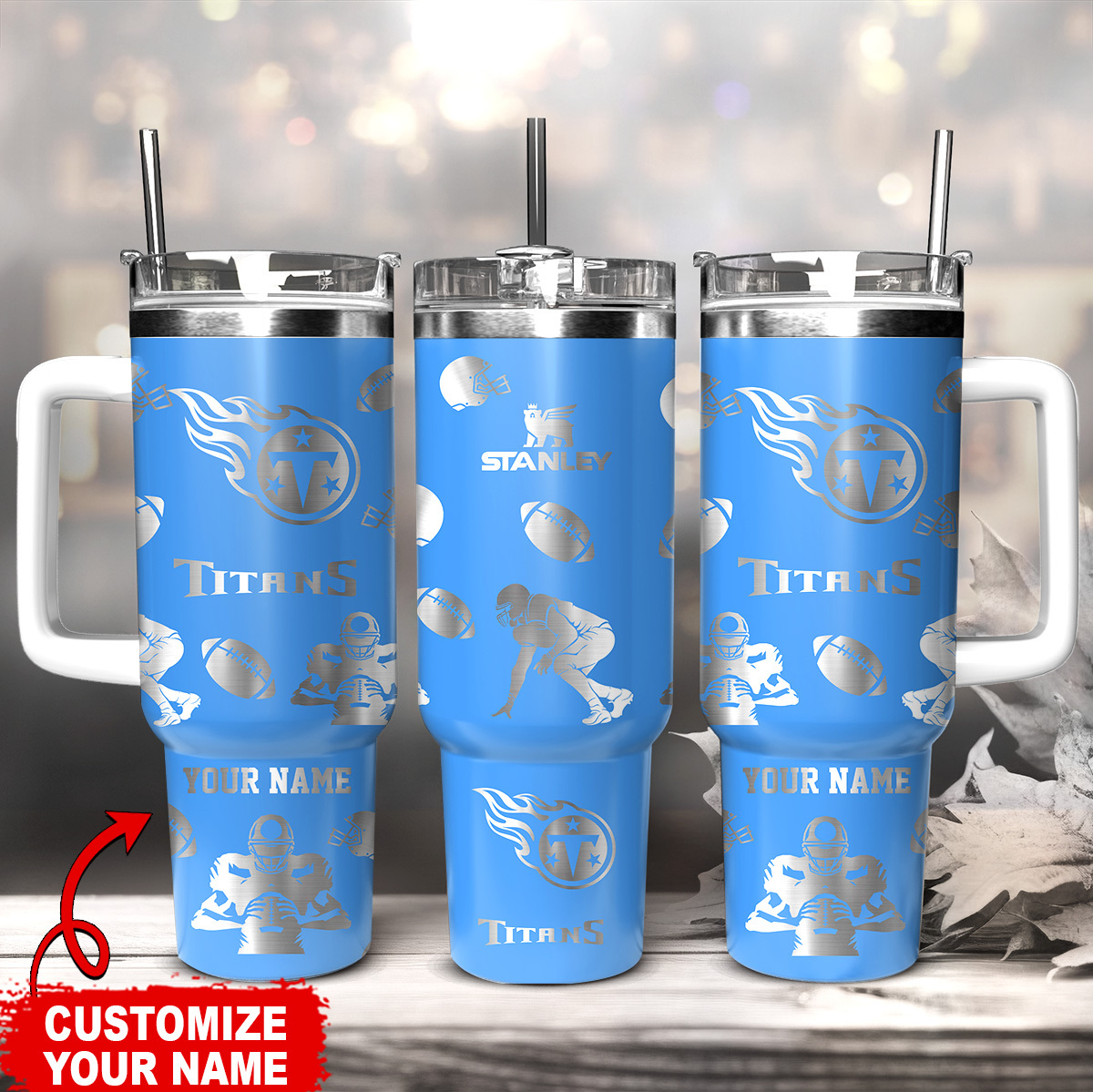 Customizable Titans Tumbler with Handle - Personalized Football Fan Gift