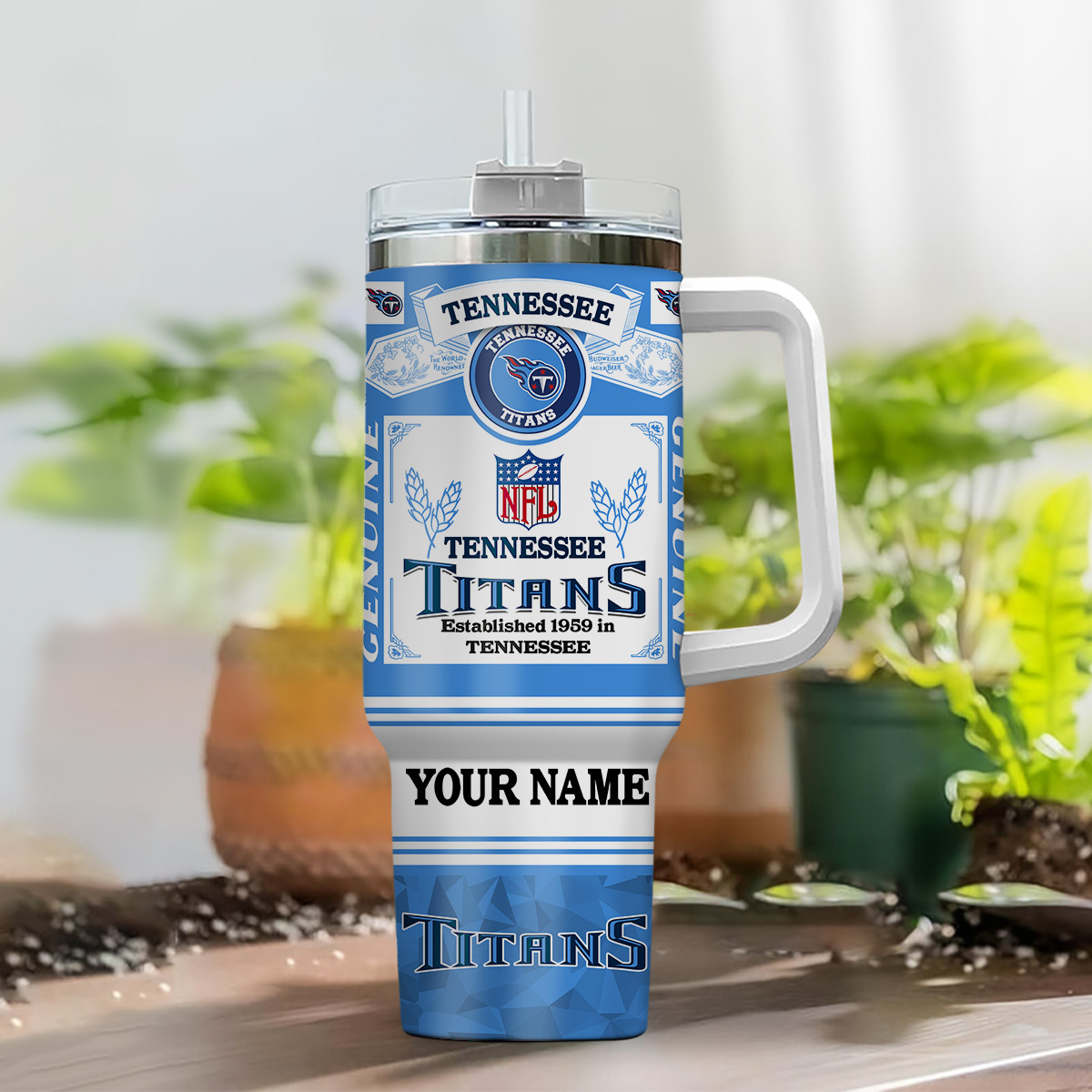 Customizable Tennessee Titans Insulated Tumbler with Handle - Personalized NFL Fan Gift - Image 2