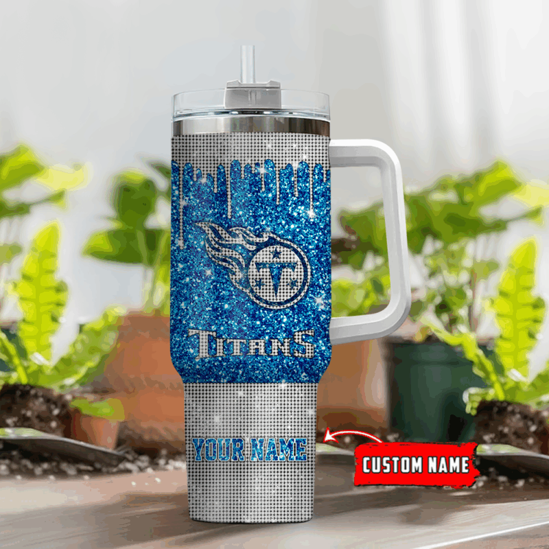 Tennessee Titans NFL Glitter Custom Stanley Quencher 40oz Stainless Steel Tumbler With Handle - Threewoofs - Image 2