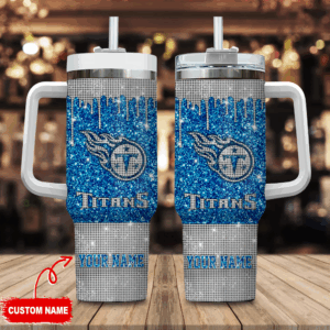 Tennessee Titans NFL Glitter Custom Stanley Quencher 40oz Stainless Steel Tumbler With Handle - Threewoofs