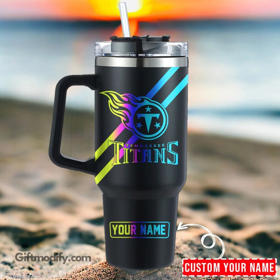 Customizable Tennessee Titans Tumbler with Handle - Personalized NFL Travel Mug