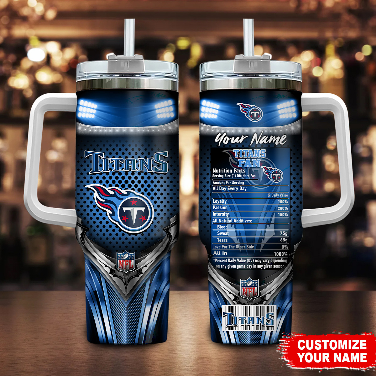 Personalized Titans Fan Tumbler with Handle - Customizable Name & Team Spirit