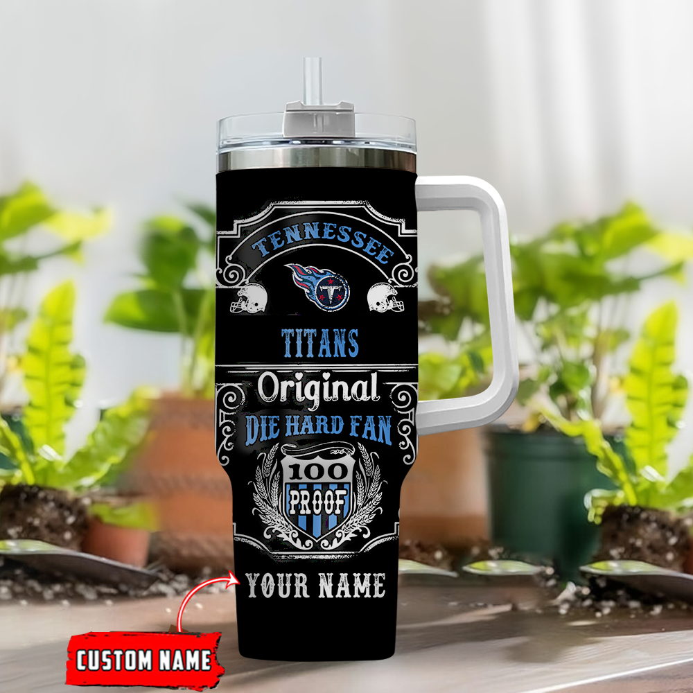 Customizable Tennessee Titans Die Hard Fan Tumbler Mug with Handle & Straw - Image 2