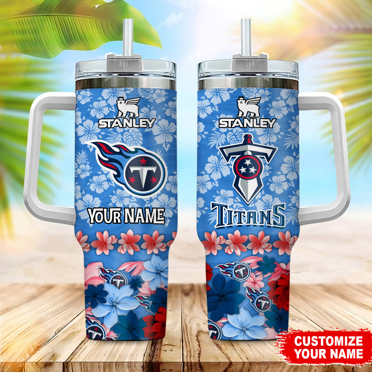 Customizable Floral Sports Team Tumbler with Handle & Straw - Your Name Here