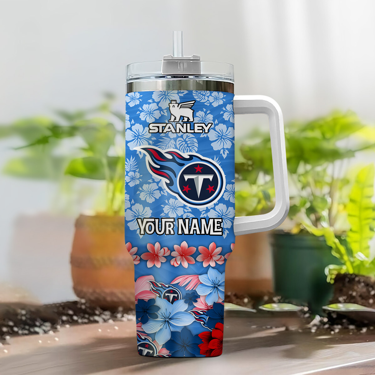 Customizable Floral Sports Team Tumbler with Handle & Straw - Your Name Here - Image 2