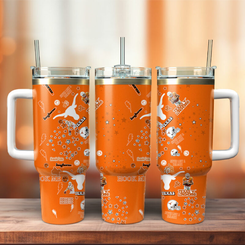 Texas Longhorns NCAA Custom Stanley Quencher 40oz Stainless Steel Tumbler With Handle - Threewoofs