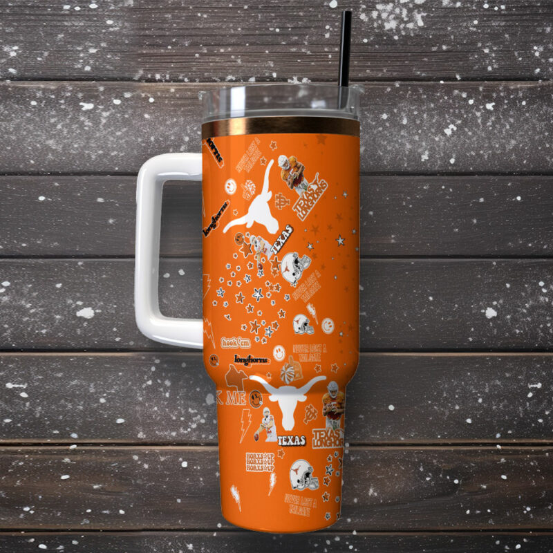 Texas Longhorns NCAA Custom Stanley Quencher 40oz Stainless Steel Tumbler With Handle - Threewoofs - Image 2
