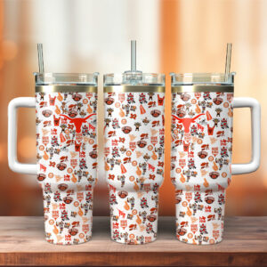 Texas Longhorns NCAA Sports Custom Stanley Quencher 40oz Stainless Steel Tumbler With Handle - Threewoofs
