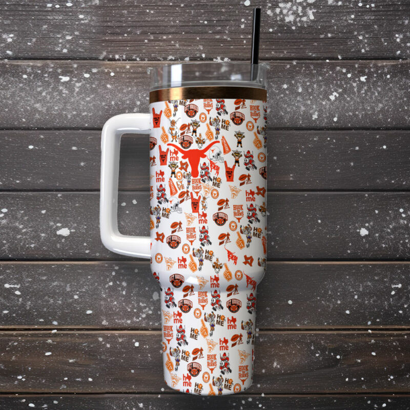 Texas Longhorns NCAA Sports Custom Stanley Quencher 40oz Stainless Steel Tumbler With Handle - Threewoofs - Image 2