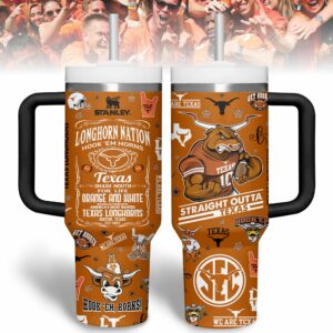 Texas Longhorns NCAA Sports Custom Stanley Quencher 40oz Stainless Steel Tumbler With Handle - Threewoofs