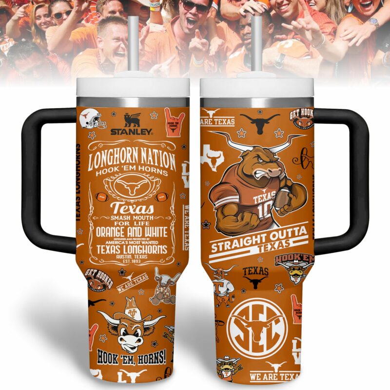 Texas Longhorns NCAA Sports Custom Stanley Quencher 40oz Stainless Steel Tumbler With Handle - Threewoofs