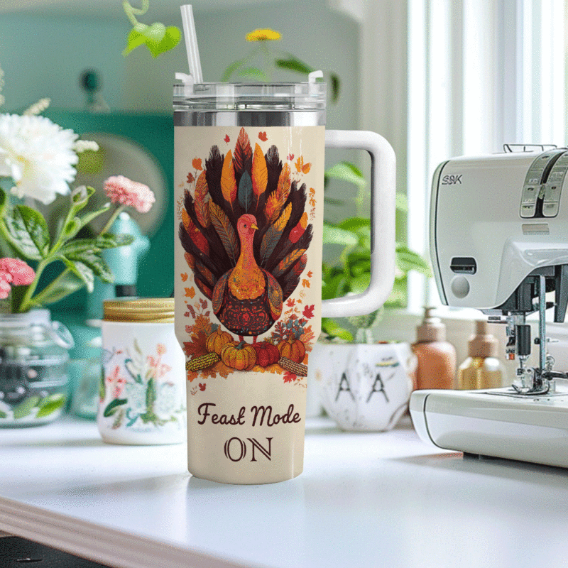 Thanksgiving Party Custom Stanley Quencher 40oz Stainless Steel Tumbler With Handle - Threewoofs - Image 3