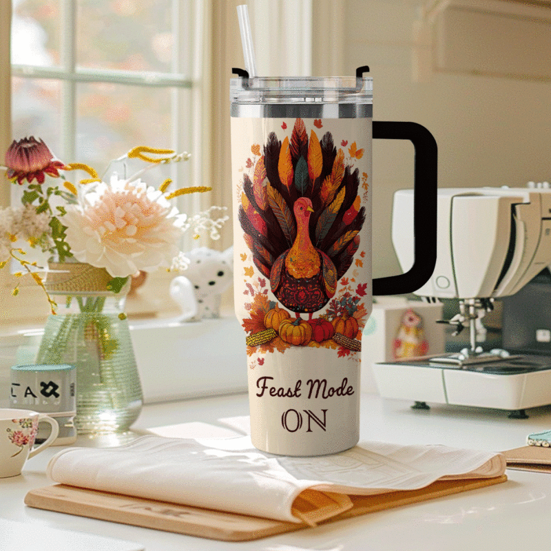 Thanksgiving Party Custom Stanley Quencher 40oz Stainless Steel Tumbler With Handle - Threewoofs - Image 4