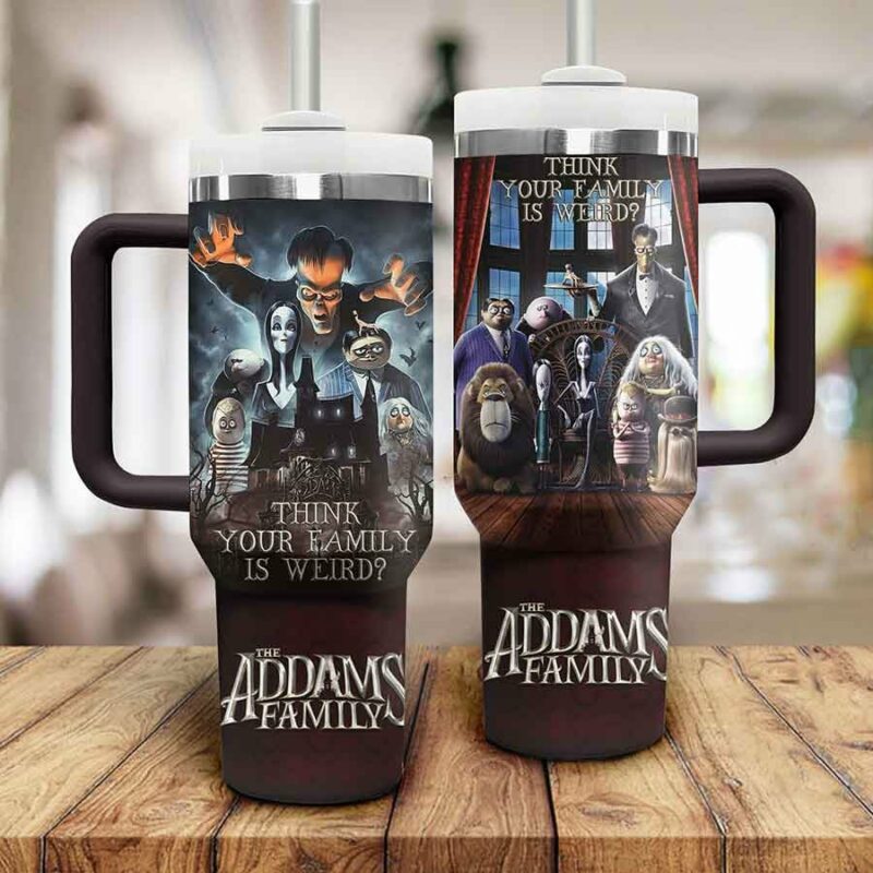 The Addams Family Movies Custom Stanley Quencher 40oz Stainless Steel Tumbler With Handle - Threewoofs - Image 2