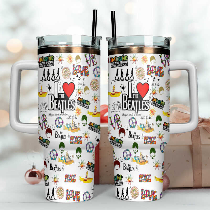 The Beatles Band Music Custom Stanley Quencher 40oz Stainless Steel Tumbler With Handle - Threewoofs - Image 4