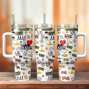 The Beatles Band Music Custom Stanley Quencher 40oz Stainless Steel Tumbler With Handle - Threewoofs