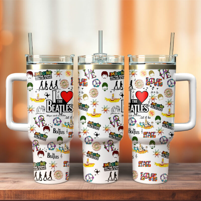 The Beatles Band Music Custom Stanley Quencher 40oz Stainless Steel Tumbler With Handle - Threewoofs