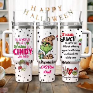 The Boy Grinch Movies Christmas Custom Stanley Quencher 40oz Stainless Steel Tumbler With Handle - Threewoofs