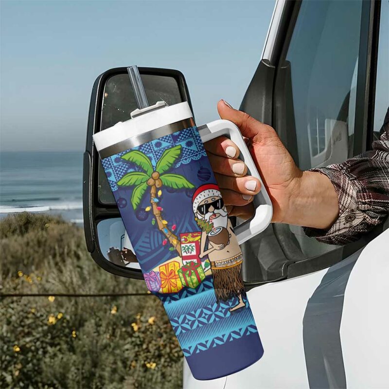 The Funny Santa Wears Sulu Christmas Fijian Christmas Palm Tree Custom Stanley Quencher 40oz Stainless Steel Tumbler With Handle - Threewoofs - Image 7