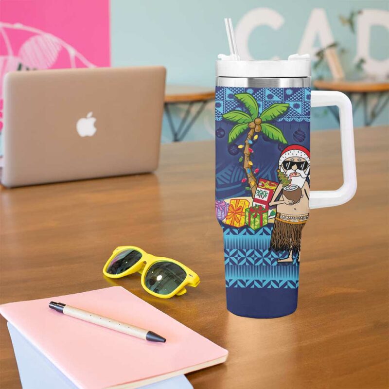 The Funny Santa Wears Sulu Christmas Fijian Christmas Palm Tree Custom Stanley Quencher 40oz Stainless Steel Tumbler With Handle - Threewoofs - Image 5