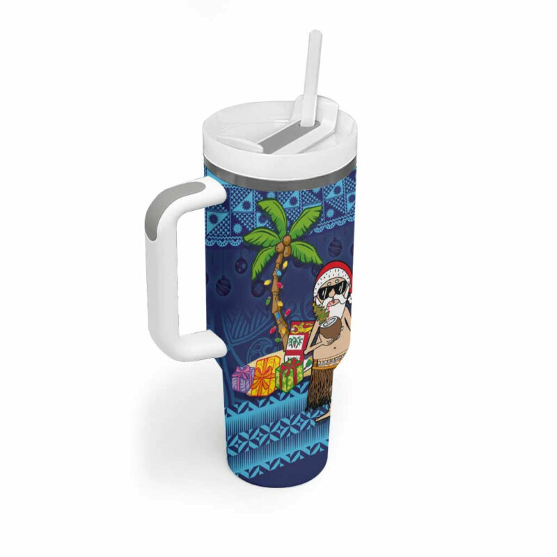 The Funny Santa Wears Sulu Christmas Fijian Christmas Palm Tree Custom Stanley Quencher 40oz Stainless Steel Tumbler With Handle - Threewoofs - Image 2