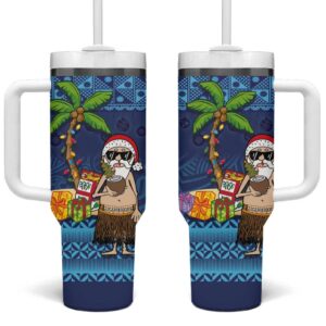 The Funny Santa Wears Sulu Christmas Fijian Christmas Palm Tree Custom Stanley Quencher 40oz Stainless Steel Tumbler With Handle - Threewoofs
