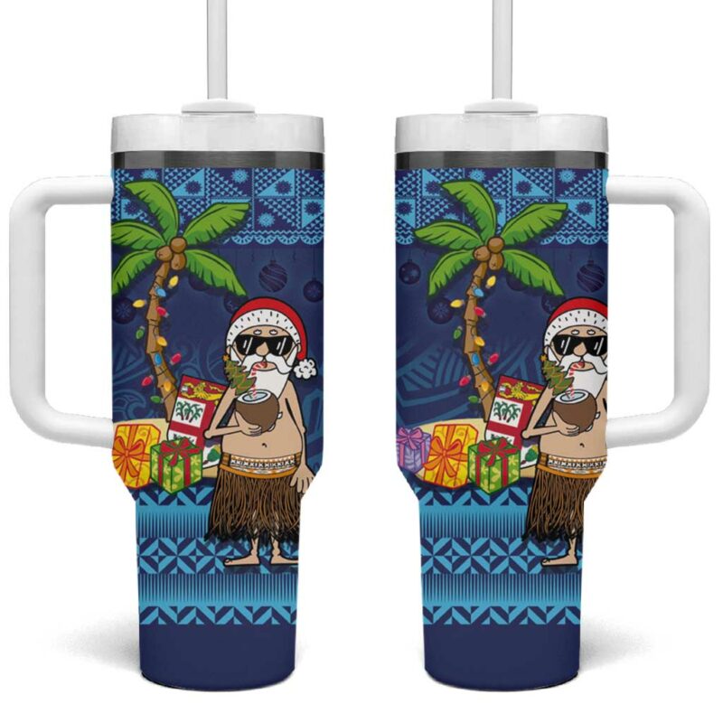 The Funny Santa Wears Sulu Christmas Fijian Christmas Palm Tree Custom Stanley Quencher 40oz Stainless Steel Tumbler With Handle - Threewoofs