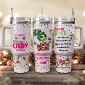 The Girl Grinch Movies Christmas Custom Stanley Quencher 40oz Stainless Steel Tumbler With Handle - Threewoofs