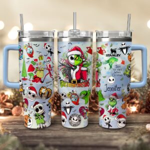 The Grinch And Friend Movies Christmas Custom Stanley Quencher 40oz Stainless Steel Tumbler With Handle - Threewoofs