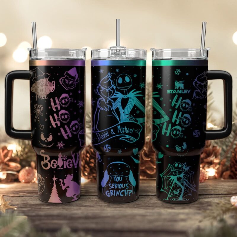 The Grinch And Friend Movies Christmas Custom Stanley Quencher 40oz Stainless Steel Tumbler With Handle - Threewoofs