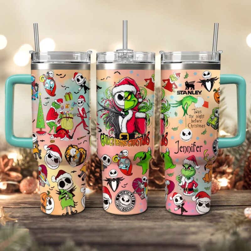 The Grinch And Friend Movies Christmas Custom Stanley Quencher 40oz Stainless Steel Tumbler With Handle - Threewoofs