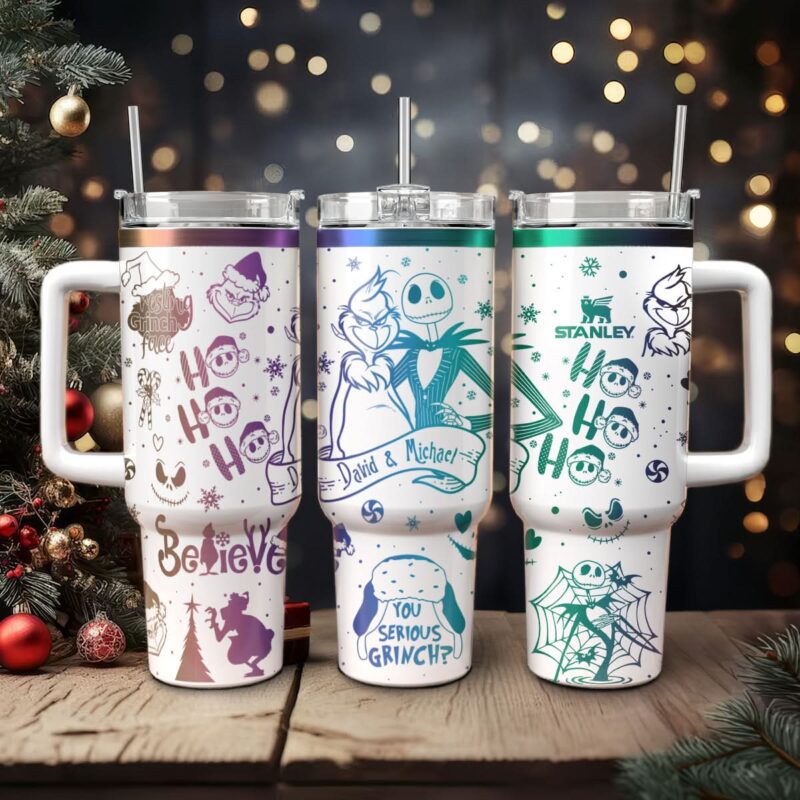 The Grinch And Friend Movies Christmas Custom Stanley Quencher 40oz Stainless Steel Tumbler With Handle - Threewoofs