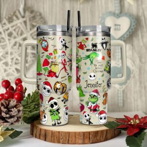 The Grinch And Friend Movies Christmas Custom Stanley Quencher 40oz Stainless Steel Tumbler With Handle - Threewoofs