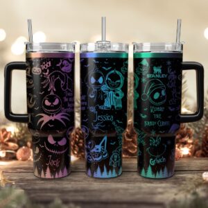 The Grinch And Friend Movies Custom Stanley Quencher 40oz Stainless Steel Tumbler With Handle - Threewoofs