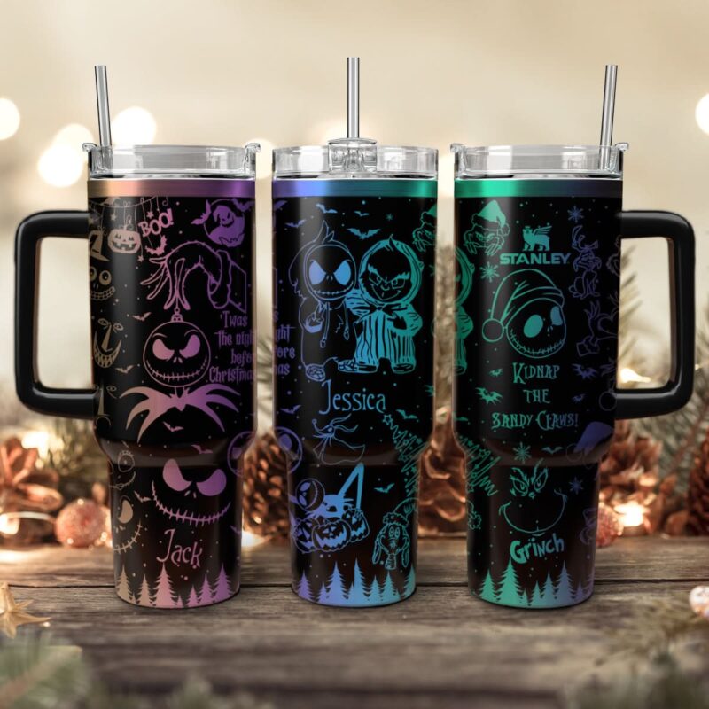 The Grinch And Friend Movies Custom Stanley Quencher 40oz Stainless Steel Tumbler With Handle - Threewoofs
