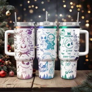 The Grinch And Friend Movies Custom Stanley Quencher 40oz Stainless Steel Tumbler With Handle - Threewoofs
