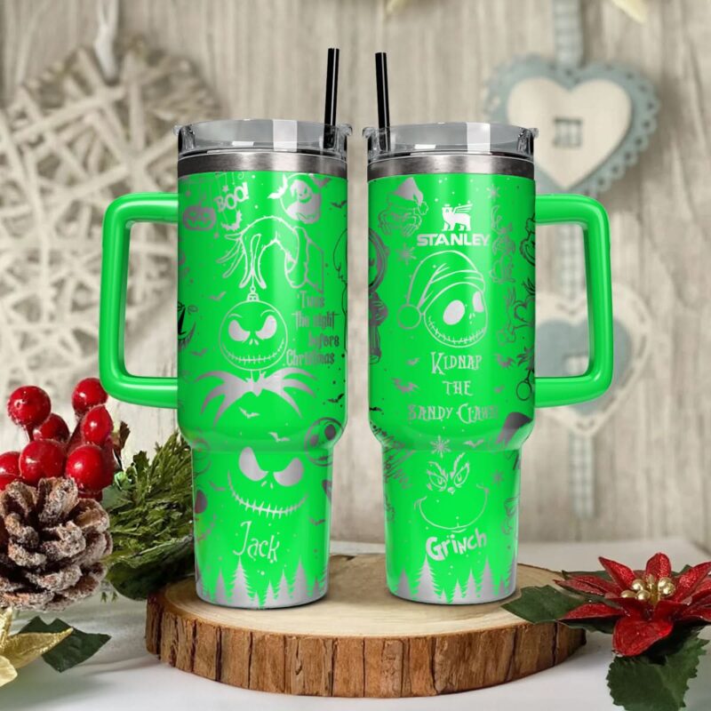 The Grinch And Friend Movies Custom Stanley Quencher 40oz Stainless Steel Tumbler With Handle - Threewoofs