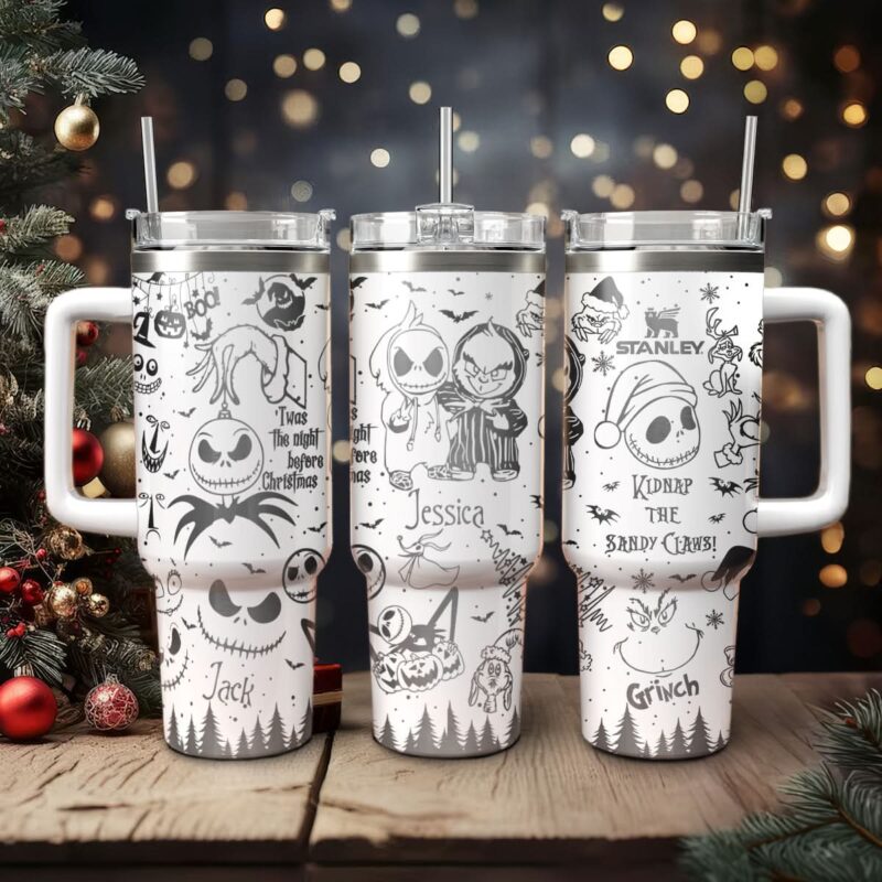 The Grinch And Friend Movies Custom Stanley Quencher 40oz Stainless Steel Tumbler With Handle - Threewoofs