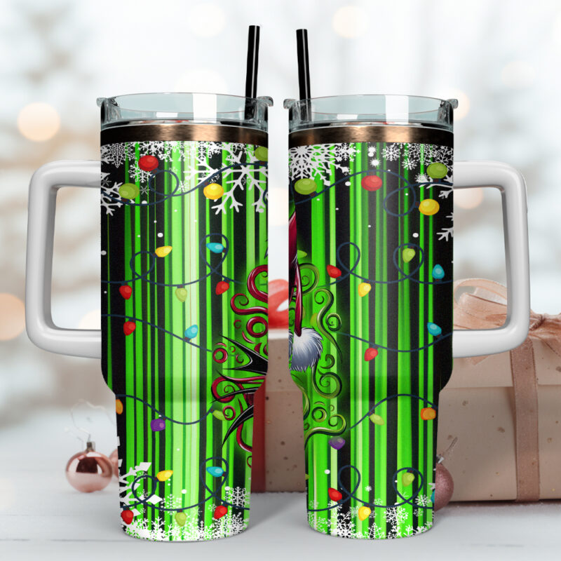 The Grinch and Jack Skellington Movies Christmas Custom Stanley Quencher 40oz Stainless Steel Tumbler With Handle - Threewoofs - Image 2