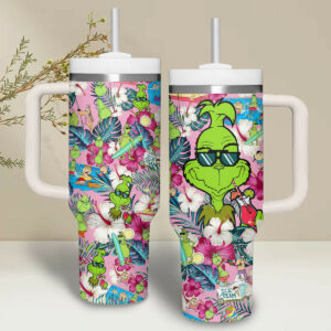 Vibrant Tropical Grinch Tumbler with Straw - 40oz Insulated Mug for Fun & Refreshment
