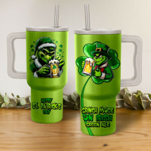 Grinch St. Patrick's Day Tumbler - Festive Green Ale Mug with Handle