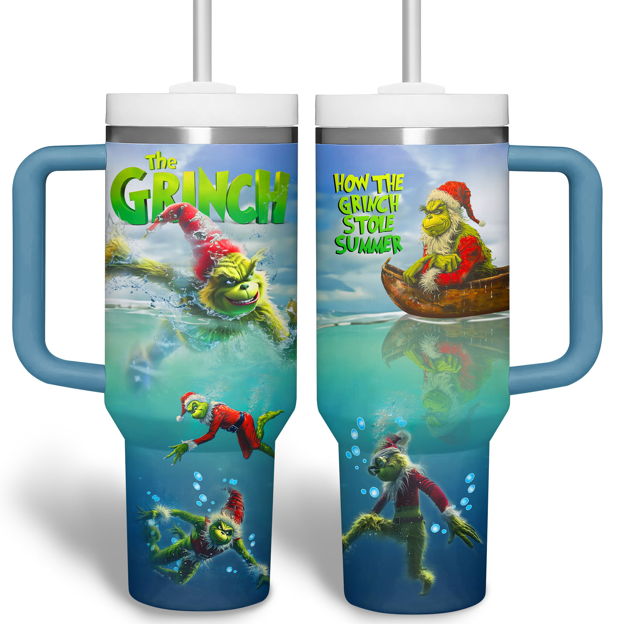 The Grinch Summer Adventure Tumbler - Double Wall Insulated Mug with Handle - Image 3