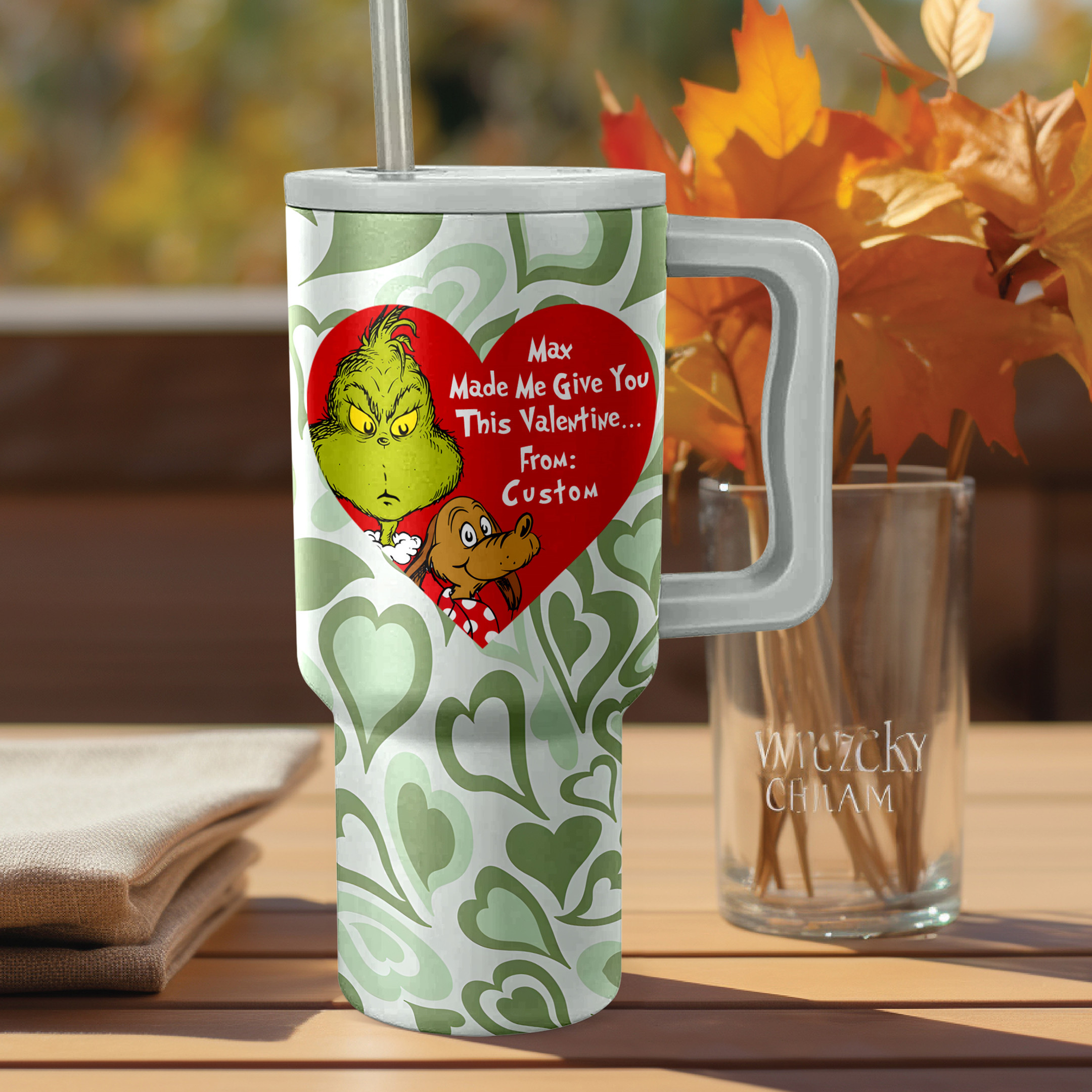 Custom Valentine's Day Grinch Tumbler - Personalized Gift with Heart Design - Image 2