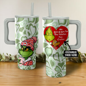 Custom Valentine's Day Grinch Tumbler - Personalized Gift with Heart Design