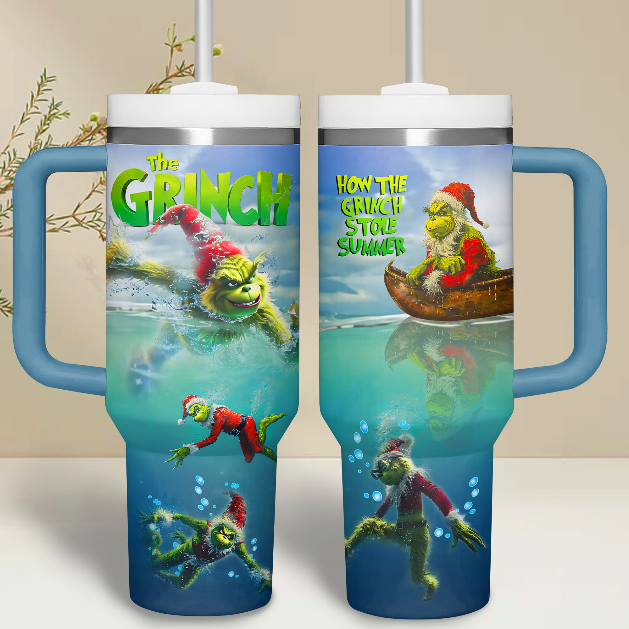The Grinch Summer Adventure Tumbler - Double Wall Insulated Mug with Handle - Image 2